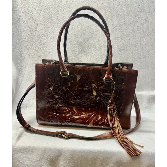 Patricia Nash Handbags - Patricia Nash Leather Primrose Satchel British Tan Tooled Bag *note*